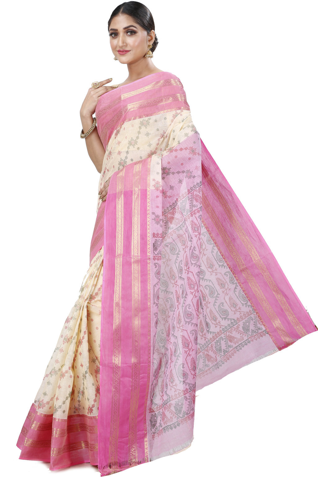Pink Pure Cotton Rashi Print Tant Saree Print (1011)